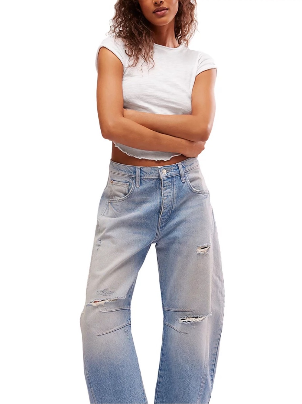 NWT Free People Good Luck High Rise Cropped Wide Leg Barrel Jeans, Size 25